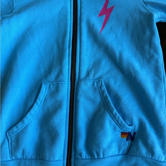 Aviator Nation Hoodie blue with pink bolt full zip size 6 - Picture 4 of 5
